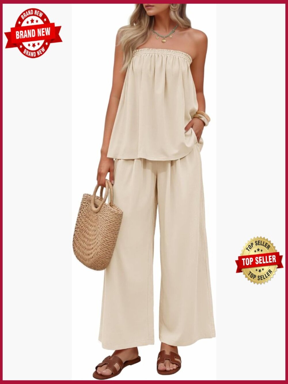 Strapless Tube Top Wide Leg Pants 2 Piece Set